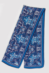 Silk Satin Scarf in Blue Floral Print