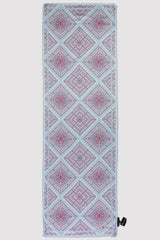 Silk Satin Scarf in Blue & Pink Print