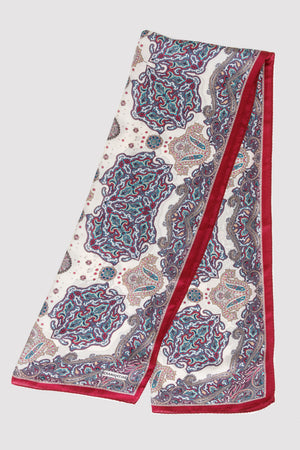 Silk Satin Scarf in Red & Beige Print