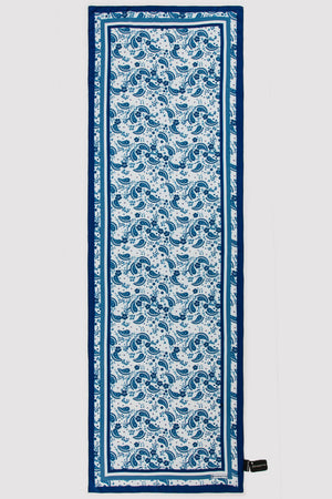 Silk Satin Scarf in Blue & White Print