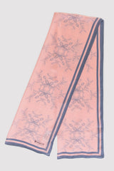 Silk Satin Scarf in Pink & Grey Floral Print