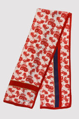 Silk Satin Scarf in Red & Beige Paisley Print