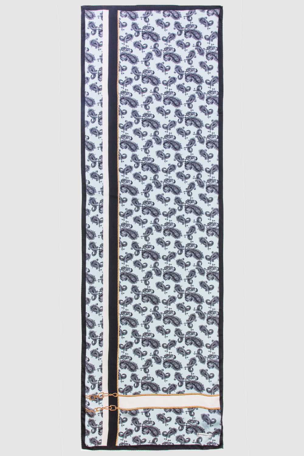 Silk Satin Scarf in Black & Grey Paisley Print