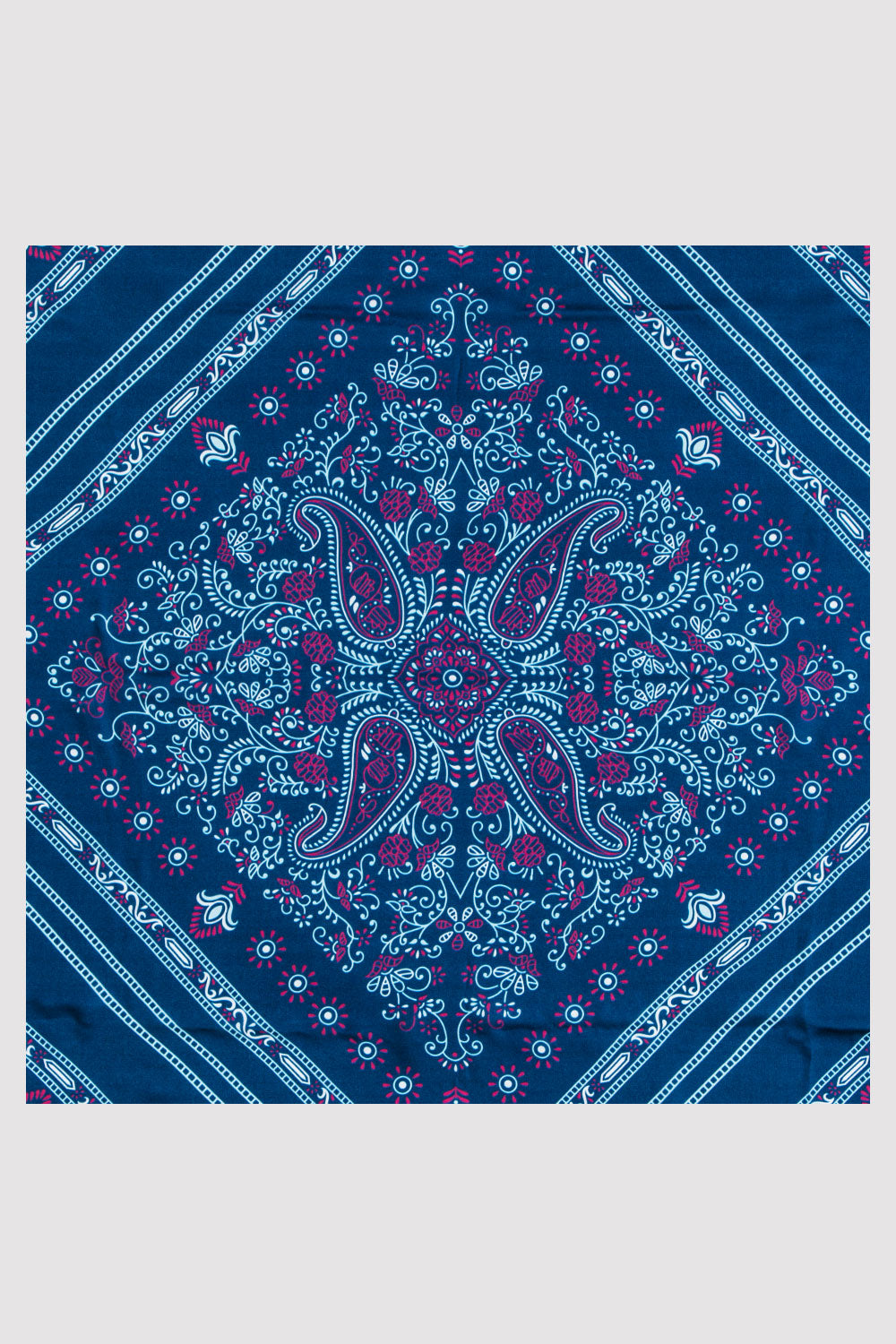Silk Satin Scarf in Turquoise & Pink Print