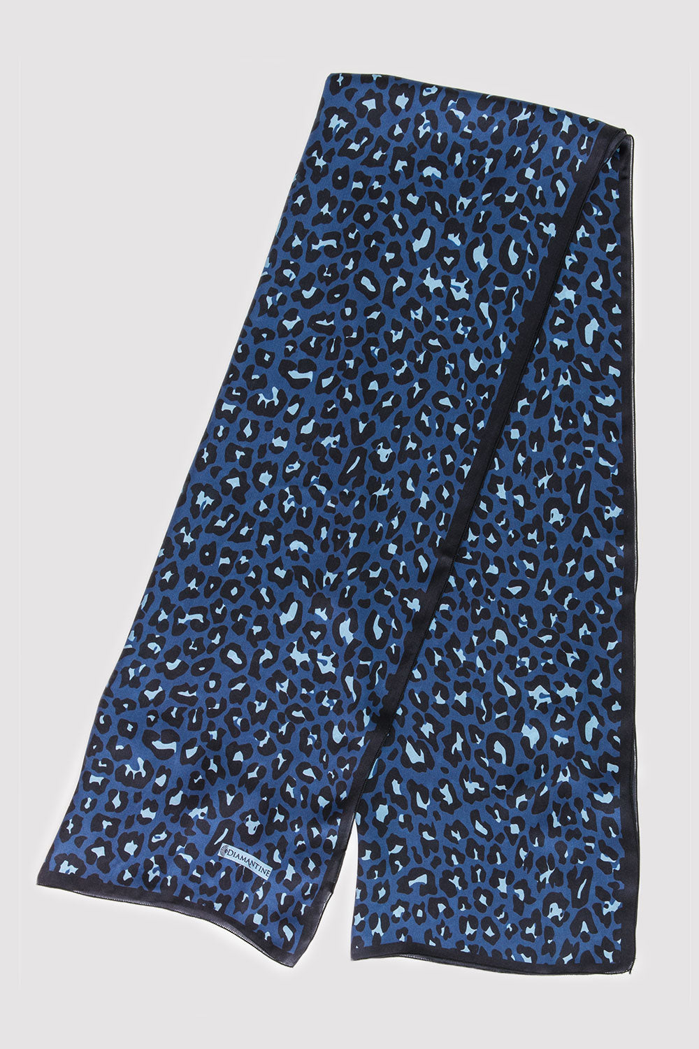 Silk Satin Scarf in Blue Leopard Print