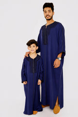 Gandoura Badii Men's Long Robe Long Sleeve thobe in Navy Blue