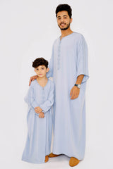 Gandoura Wadii Boy's Long Sleeve Embroidered Long Thobe in Sky Blue