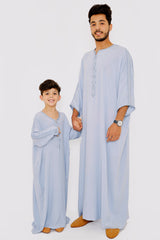 Gandoura Wadii Boy's Long Sleeve Embroidered Long Thobe in Sky Blue