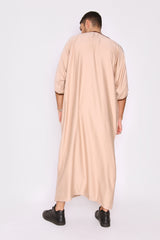 Gandoura Hamza Embroidered Short Sleeve Men's Long Robe Thobe in Beige