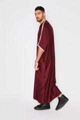 Gandoura Hamza Embroidered Short Sleeve Men's Long Robe Thobe in Burgundy