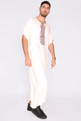 Gandoura Anwar Men's Long Robe Short Sleeve Casual Thobe in White