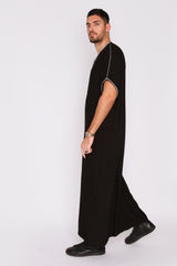 Gandoura Anwar Men's Long Robe Short Sleeve Casual Thobe in Black