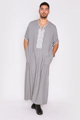 Gandoura Anwar Men's Long Robe Short Sleeve Casual Thobe in Grey