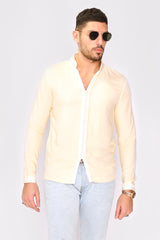 Firass Long Sleeve Men's Button-Up Embroidered Tunic Shirt in White