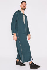 Djellaba Wael Men's Long Sleeve Full-Length Embroidered Hooded Robe Thobe in Green