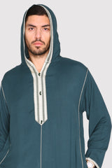 Djellaba Wael Men's Long Sleeve Full-Length Embroidered Hooded Robe Thobe in Green