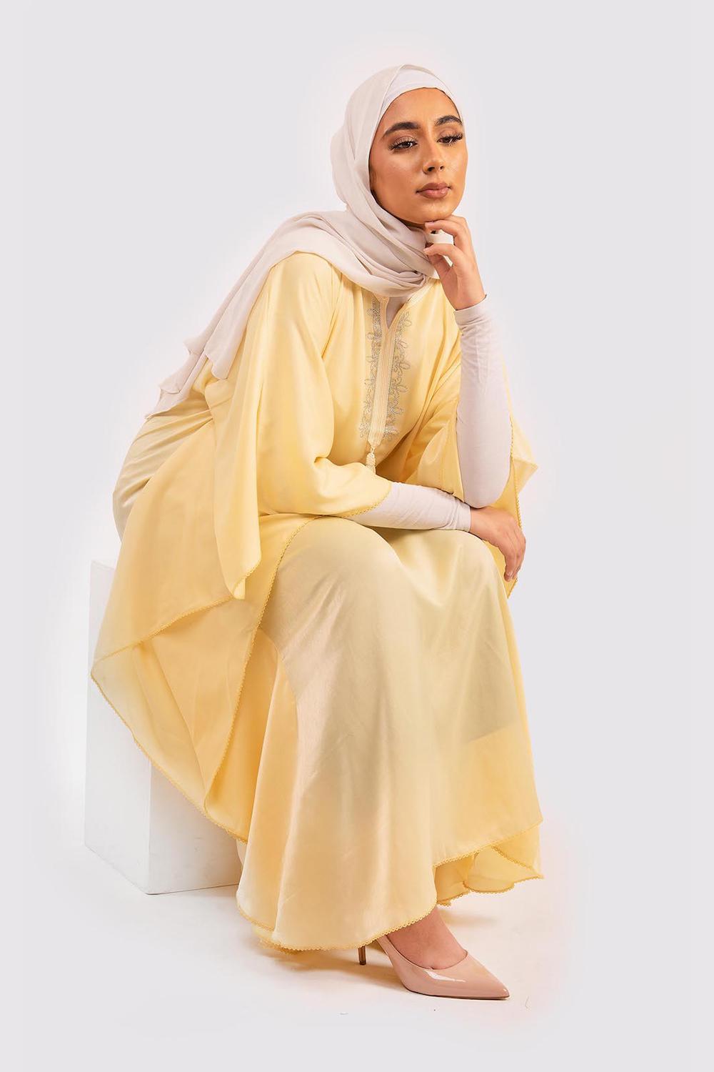 Kaftan Cherine Satin Dress in Yellow