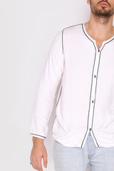Houssni Embroidered Collarless Men's Button-Up Shirt in White
