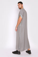 Gandoura Sevilla Men's Long Robe Casual Short Sleeve Thobe in Grey