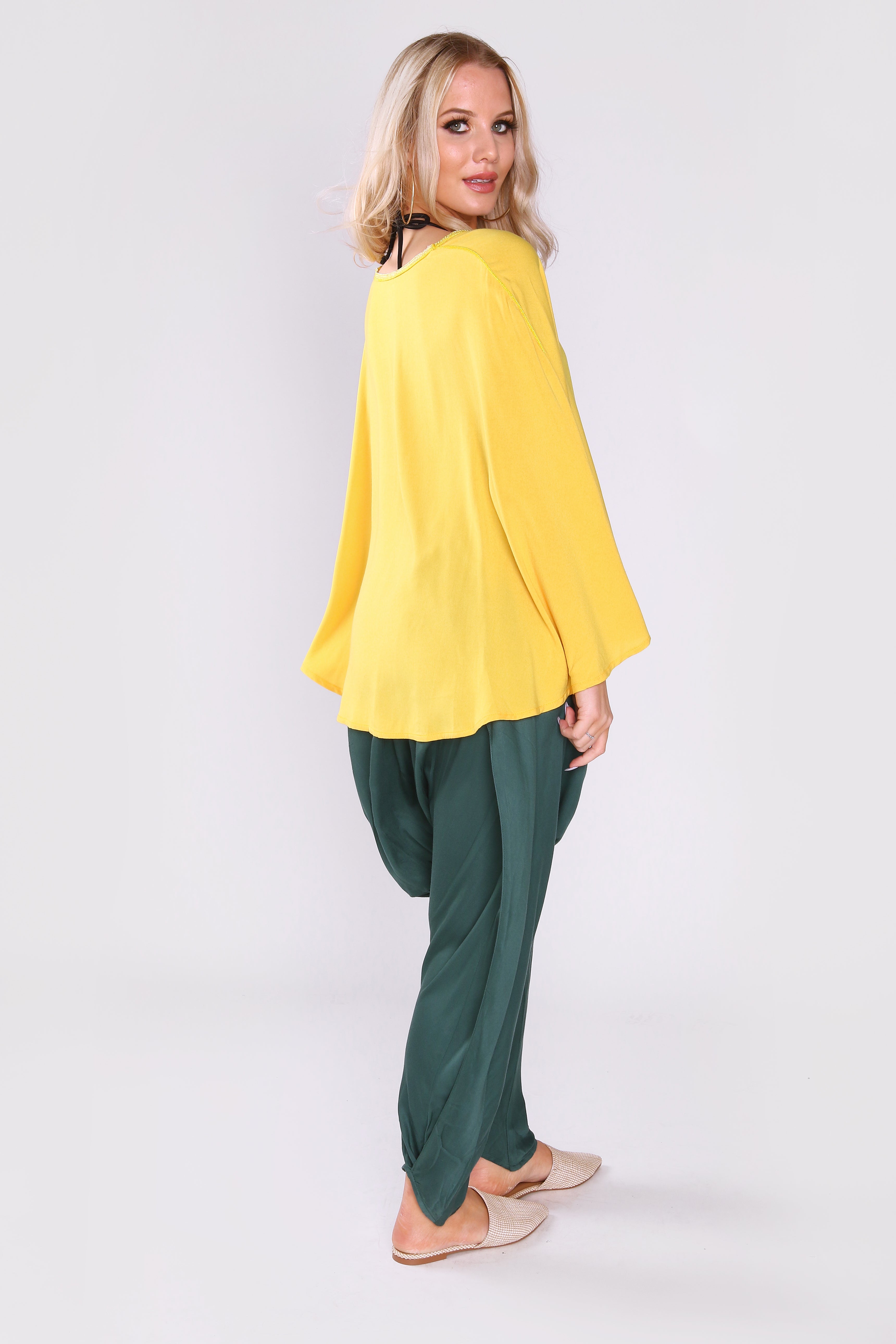 Jabador Anissa Long Batwing Sleeve Tunic Top and Harem Trousers Co-Ord Set in Yellow