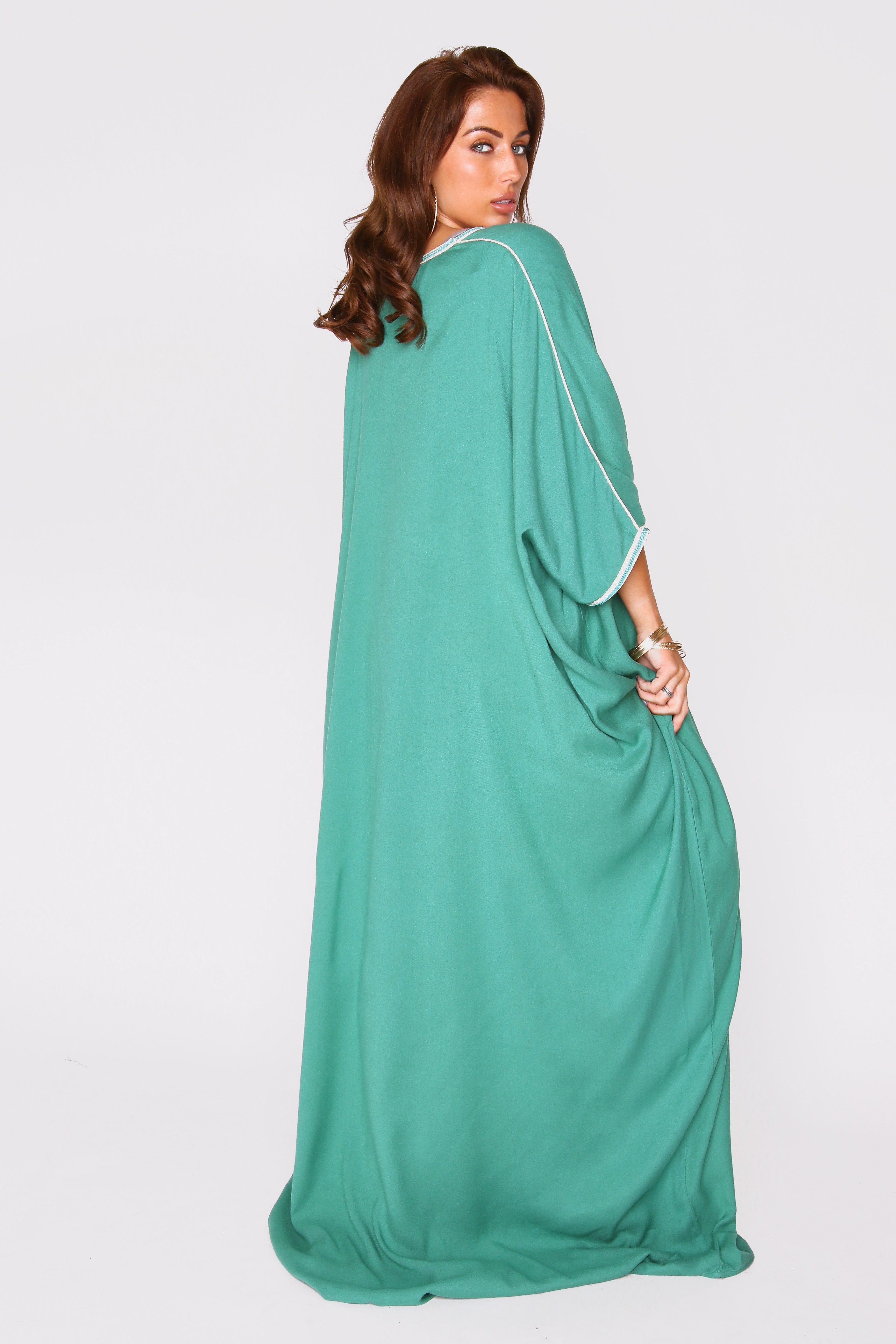 Kaftan Appoline Oversized V-Neck Long Sleeve Full-Length Long Maxi Dress in Khaki