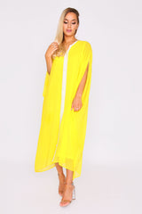 Kaftan Cassandra Short Sheer Sleeve Midi Knee-Length Dress in Yellow