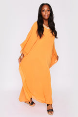 Kaftan Helene High Neck Batwing Long Sleeve Full-Length Maxi Dress in Mustard