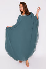 Kaftan Helene High Neck Batwing Long Sleeve Full-Length Maxi Dress in Green