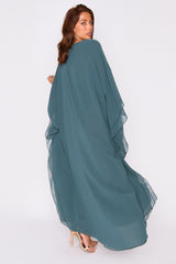 Kaftan Helene High Neck Batwing Long Sleeve Full-Length Maxi Dress in Green