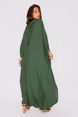 Kaftan Ludmila Cropped Sleeve Hooded Crystal Maxi Dress in Emerald Green