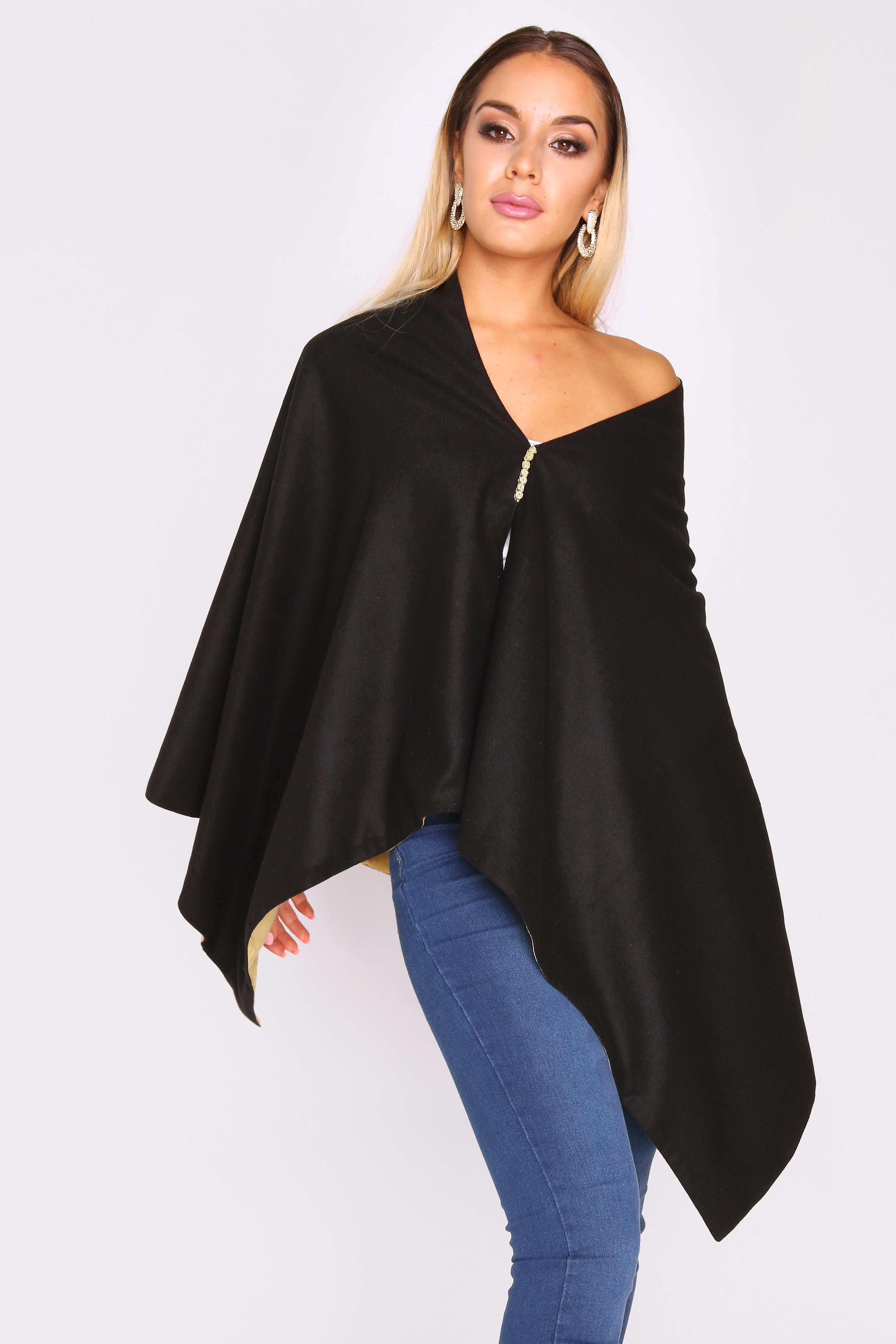 Lilya Collarless Longline Cape Jacket in Contrast Two-Tone Black and Lime Green