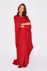 Kaftan Raphaella Oversized Long Sleeve Full-Length Round Neck Maxi Dress in Red Dahlia