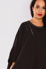 Kaftan Raphaella Oversized Long Sleeve Full-Length Round Neck Maxi Dress in Black