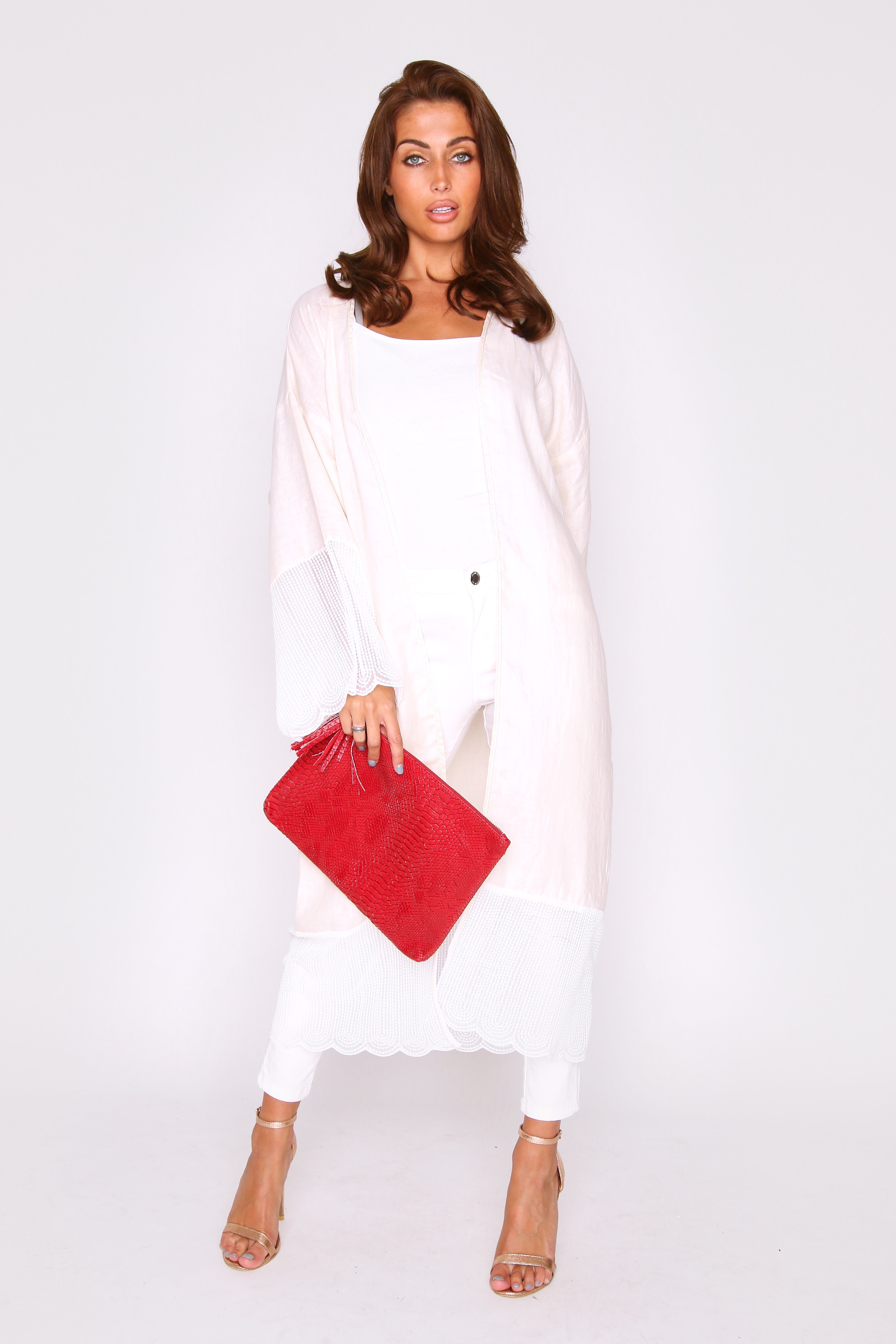 Kimono Emna Cover-Up Long Sleeve Duster Jacket in White