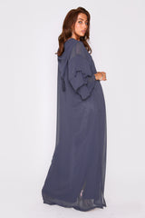 Djellaba Maya Hooded Frill Sleeve Maxi Dress in Marine Blue
