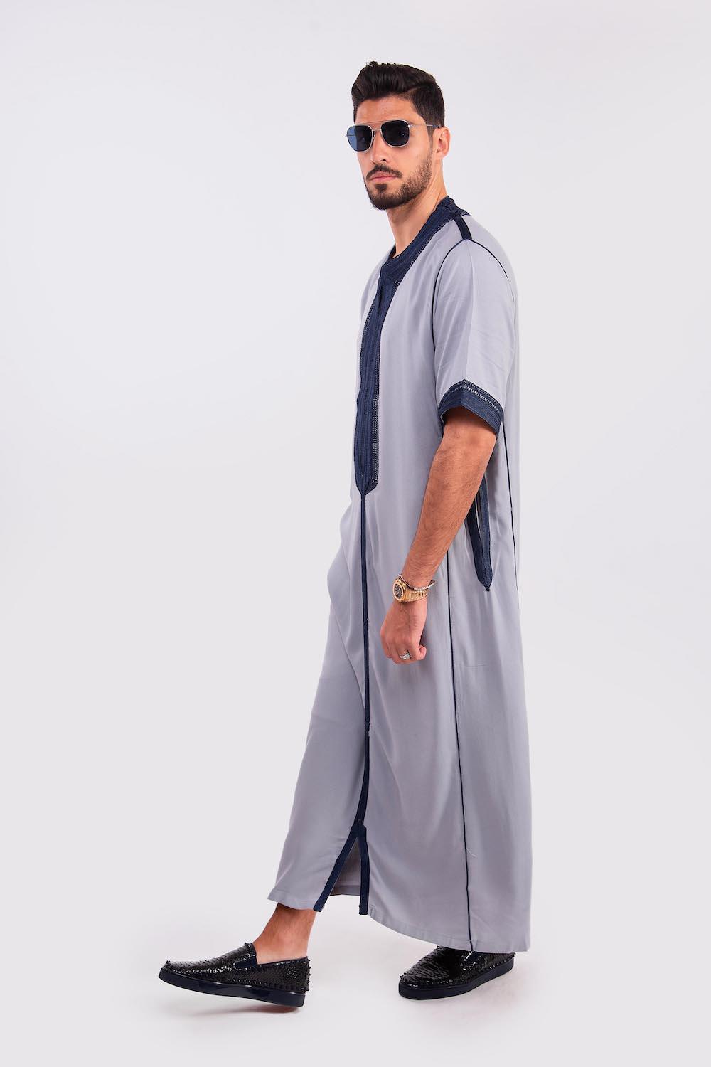 Istambul Men's Short Sleeve Long Gandoura Thobe in Grey
