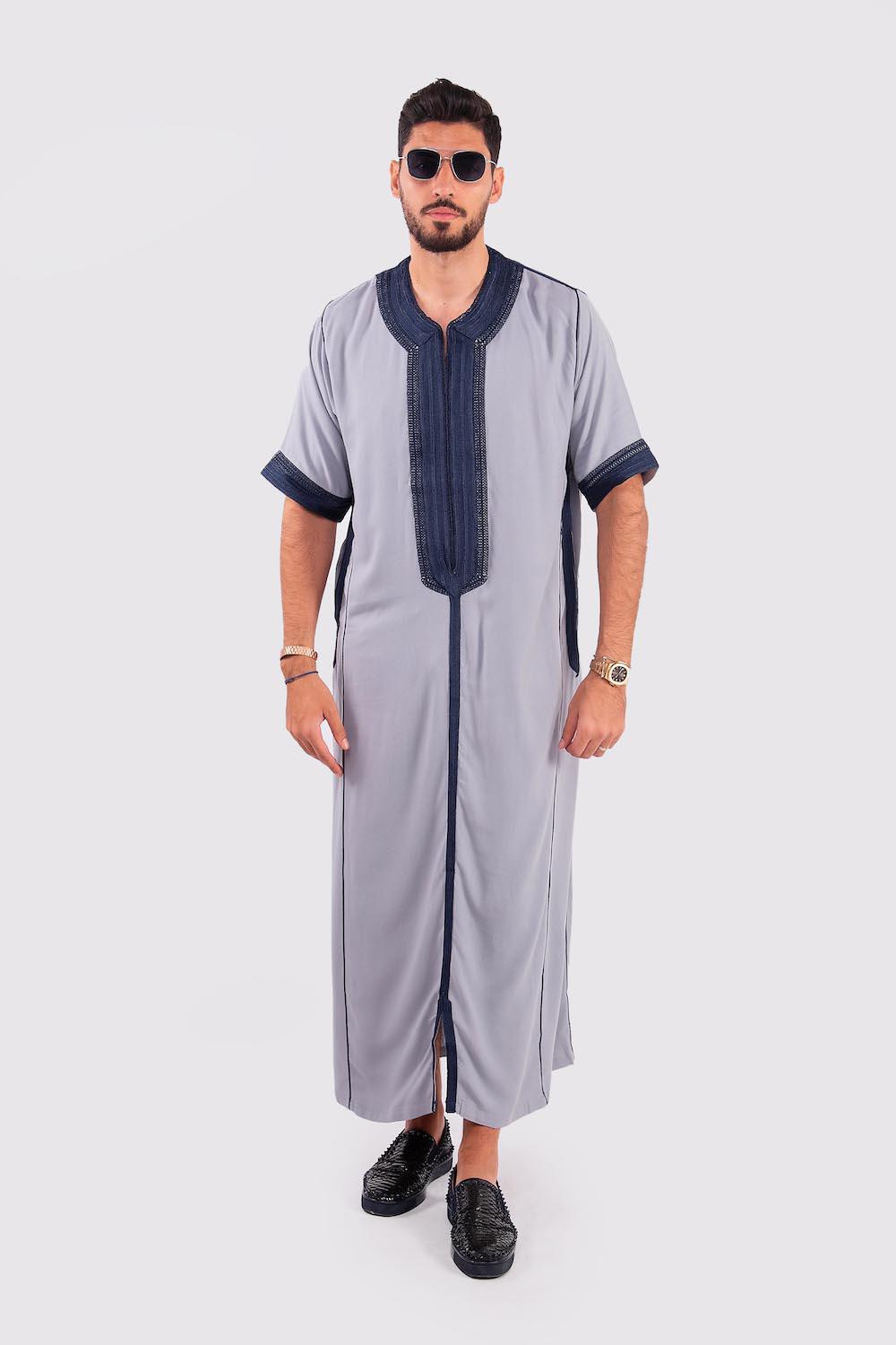 Istambul Men's Short Sleeve Long Gandoura Thobe in Grey