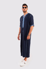 Fahd Men's Short Sleeve Gandoura Thobe in Marine Blue