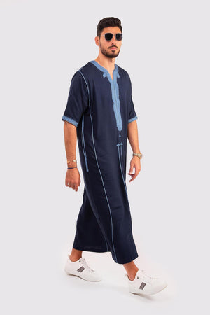 Fahd Men's Short Sleeve Gandoura Thobe in Marine Blue