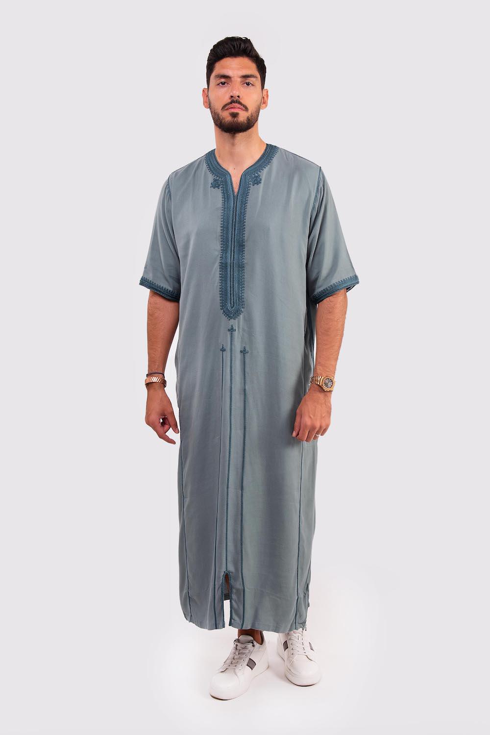 Fahd Men's Short Sleeve Gandoura Thobe in Grey