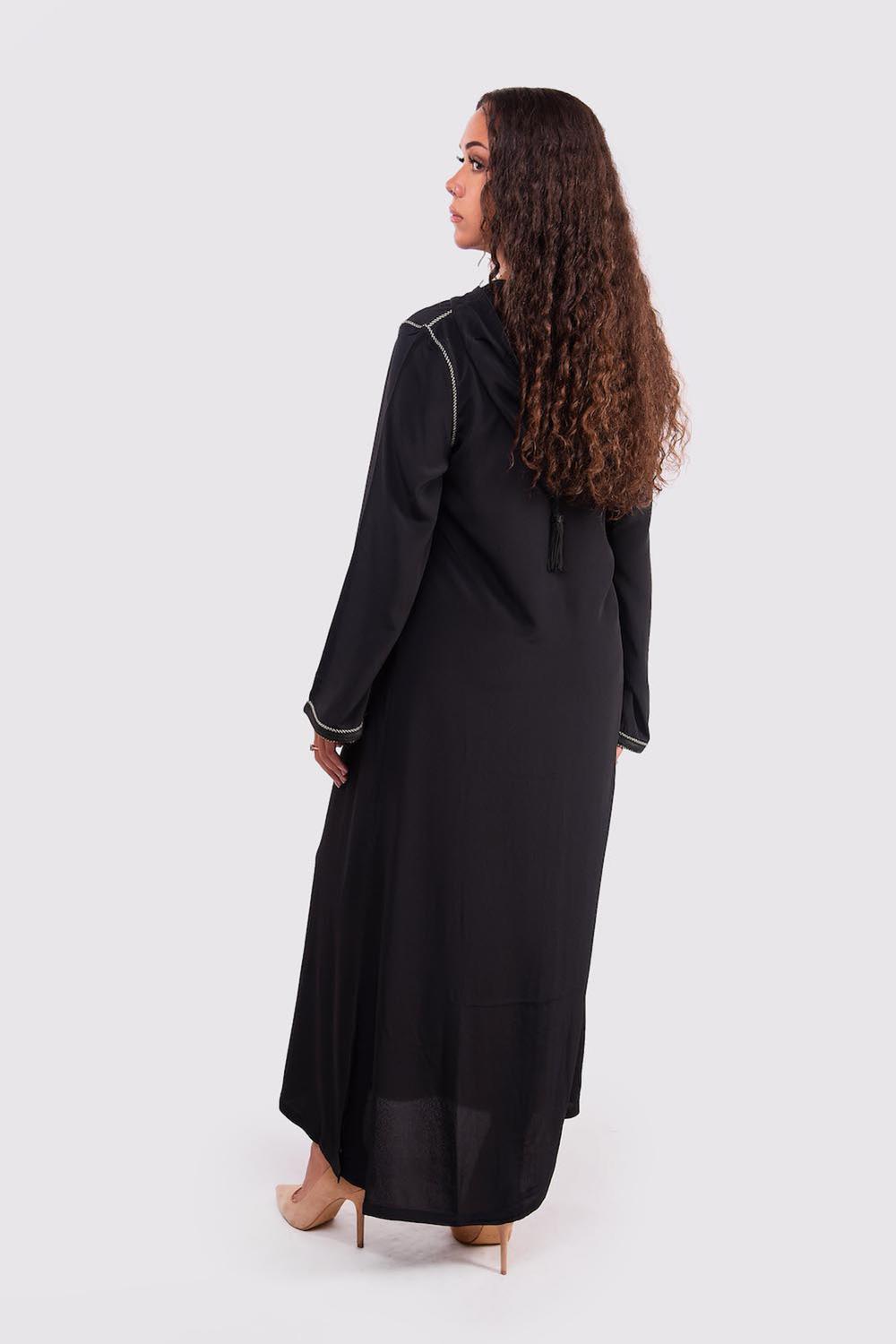 Djellaba Ouarda Hooded Embroidered Maxi Dress Kaftan in Black