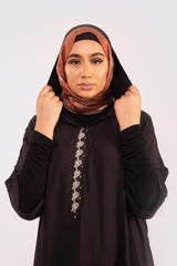 Djellaba Hilal Cropped Sleeve Hooded Maxi Dress Kaftan in Black