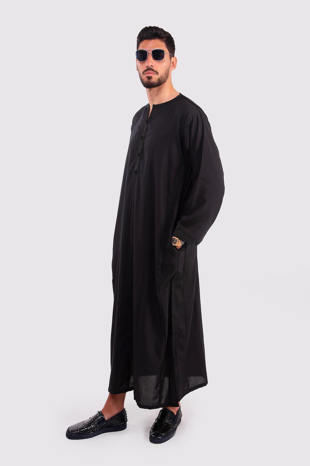 Cadi Men's Long Sleeve Full-Length Gandoura Thobe in Black