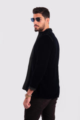 Bahar Men's Velour Embroidered Long Sleeve Jacket in Black